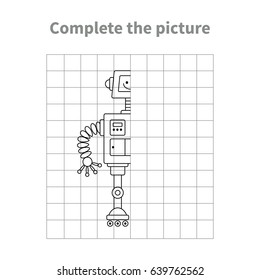 Complete The Picture Of Robot.Coloring Page.Children Educational Game.