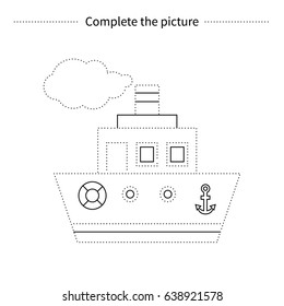 Complete the picture of ship.Coloring page.Children educational game.