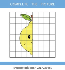 Complete the picture. Simple educational game for kids. Vector illustration of lemon for coloring book