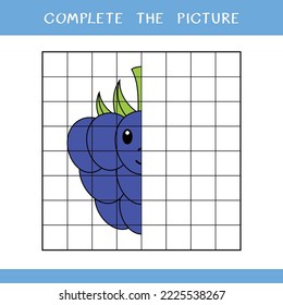 Complete the picture. Simple educational game for kids. Vector illustration of cute blackberry for coloring book