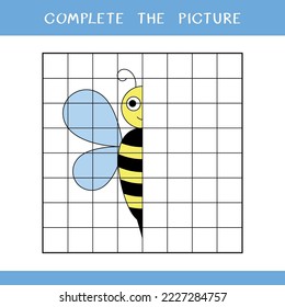 Complete the picture. Simple educational game for kids. Vector illustration of cute bee for coloring book