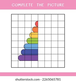 Complete the picture of toy pyramid. Simple educational game for kids. Vector worksheet