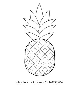 Complete pineapple vector illustration in black and white. Icon for websites and mobile applications.