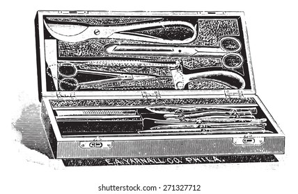 Complete postmortem case, vintage engraved illustration. 