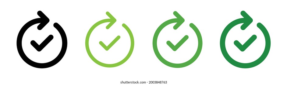 Complete process icon set. Vector illustration. Done and success symbol with checkmark.