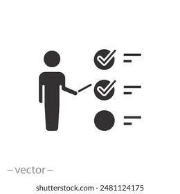 complete project icon, checklist or document, to do list, timeline organization, flat symbol on white background - vector illustration