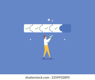 Complete the project. progress in completing tasks and process to grab the success. Arrange or connect pieces of puzzle to completion. step by step. illustration concept design. vector elements