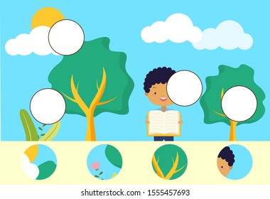 Complete the puzzle and find the missing parts of the picture. Educational game for kids. IQ test