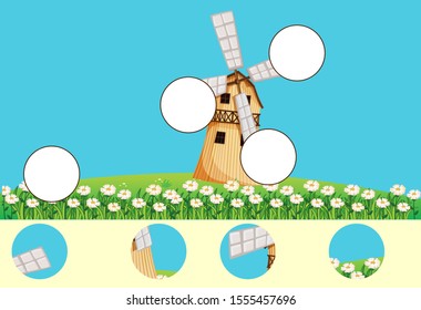 Complete the puzzle and find the missing parts of the picture. Educational game for kids. IQ test
