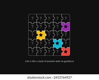The complete puzzle with mysterious part. Vector Illustration