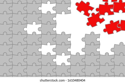 Complete the puzzle pieces vector with white background. complete the puzzle pieces for background. Puzzles consist of pieces icon in white background. Last step puzzle pieces to complete the game.