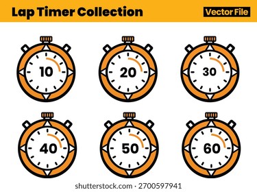 Conjunto de temporizador rápido completo com seis cronômetros com intervalos de tempo rotulados de 10 a 60 segundos em um design vetor limpo