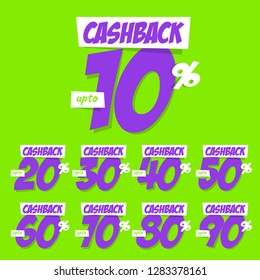 Complete Set (10% to 90%) of Cashback Vector Sale Tags