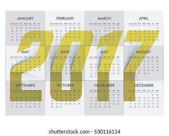 Complete Set of 12 Months, 2017 Calendar.