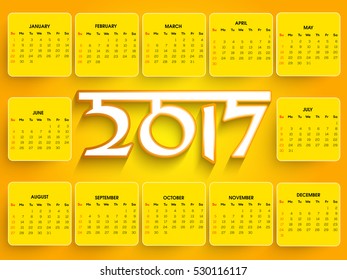 Complete Set of 12 Months, 2017 Calendar.