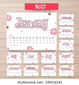 Complete Set of 12 Months, 2017 Calendar.