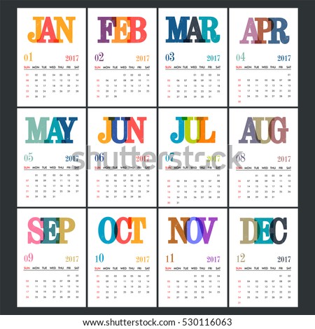 complete set 12 months 2017 calendar stock vector royalty free