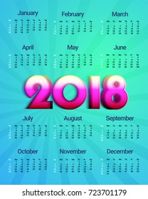 Complete Set of 12 Months, 2018 Calendar.