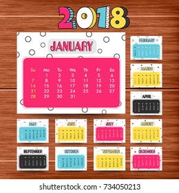 Complete Set of 12 Months, 2018 Calendar.