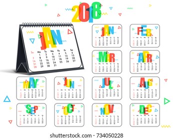 Complete Set of 12 Months, 2018 Calendar.