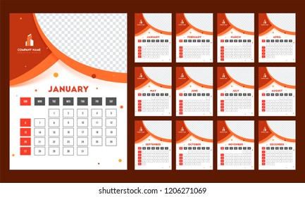 Complete set of 12 months, yearly calendar design with space for your image.