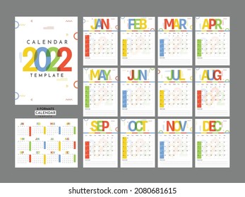Complete Set Of 2022 Yearly Calendar Design In Two Formats.