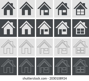 Complete set of 5 home icons in different styles. Full color (dark and light version) and stroke (dark and light version).