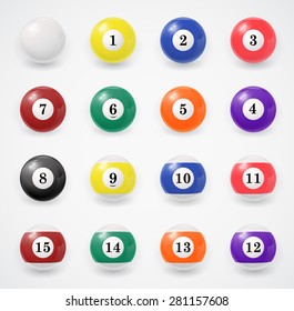 Complete set of billiard balls on a white background. EPS 10