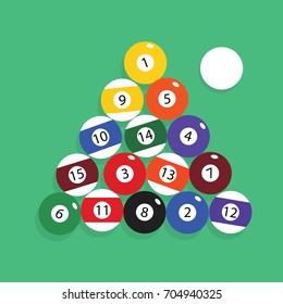 Complete Set of billiard balls vector illustration.