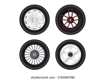 Complete set of car wheels with alloy rims