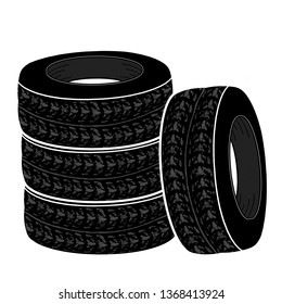 Complete set of car wheels icon on white background, vector illustration