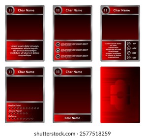 complete set of card game templates with modern theme and silver red color for game material and printed card game