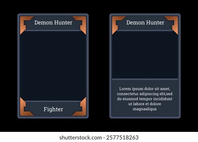 complete set of card game templates with simple ancient theme and dark blue color for game material and printed card game