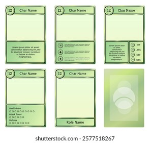 complete set of card game templates with classic theme and bright green color for game materials and printed card games