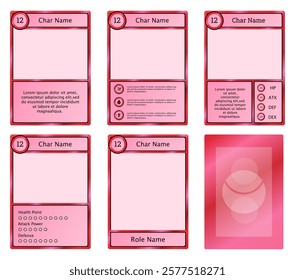 complete set of card game templates with classic theme and bright red color for game materials and printed card games