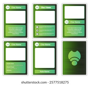 complete set of card game templates with elegant theme and leaf green color for game material and printed card game