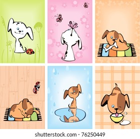 complete set of cards with cheerful  puppies.