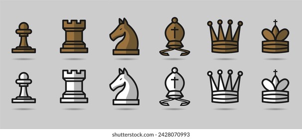 A complete set of chess pieces. Set for playing chess. Chess pieces isolated on a white background. Vector illustration, eps 10. Chess piece silhouette.