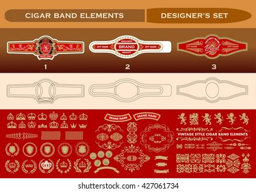 Conjunto completo para el diseño de etiquetado de puros. Elementos vectoriales