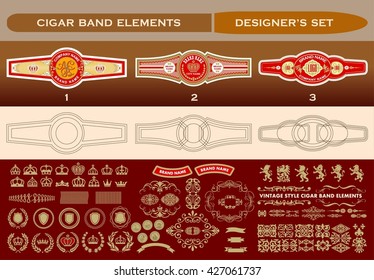 A Complete Set For Cigar Labeling Design. Vector Elements