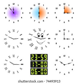 The complete set of different hours on a white background.