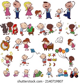 Conjunto completo de una familia en diferentes acciones