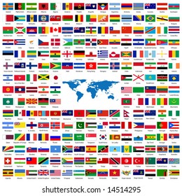 Complete set of Flags of the world sorted alphabetically with official colors and details