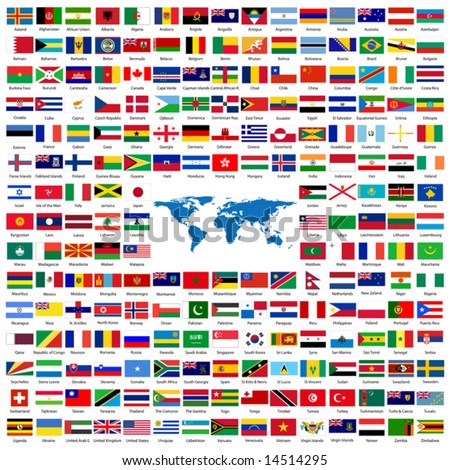 Complete set of Flags of the world sorted alphabetically with official colors and details