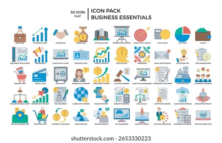 Um conjunto completo de elementos básicos de negócios de estilo plano, perfeito para apresentações, infográficos e necessidades de marketing.