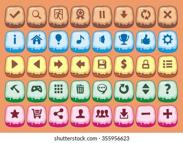 complete set of game interface buttons, app icons with different colour
