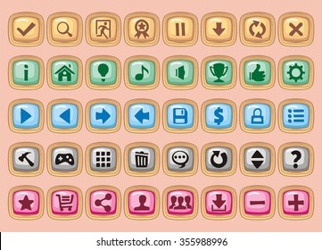 complete set of game interface buttons, full colour app icons and buttons