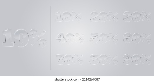 Complete set of glass percent tags for sales and discounts, price glossy numbers.
