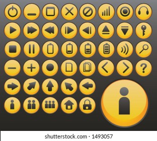 a complete set of glossy yellow icons