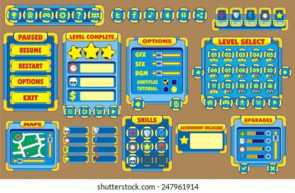 Complete set of graphical user interface (GUI) to build 2D games